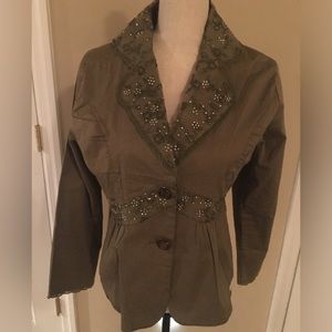 Anabella Paris Army Green Lace Rhinestone Jacket NWOT!